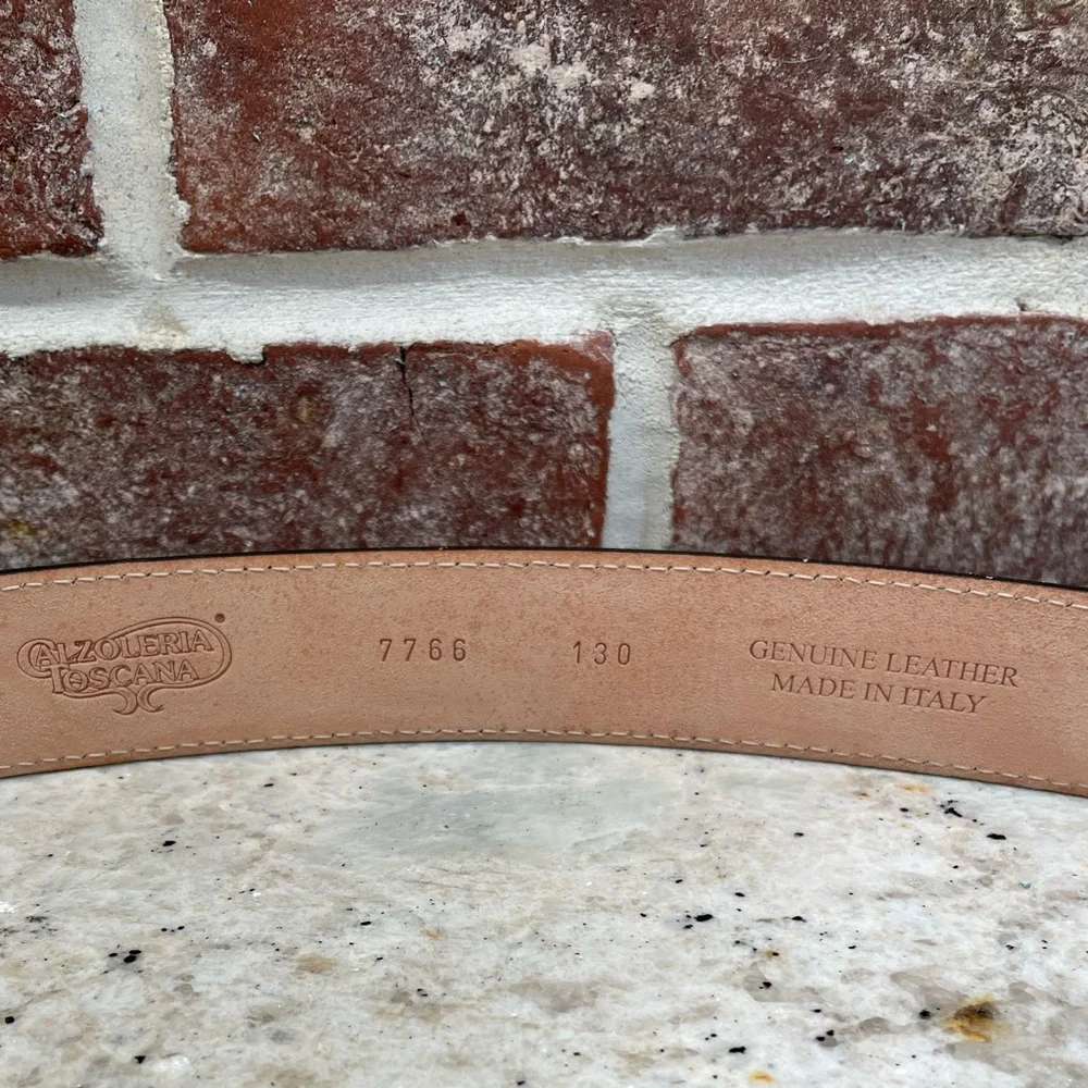 Calzoleria Toscana Stitched Leather Dress Belt. Caramel Tan Color Made in Italy